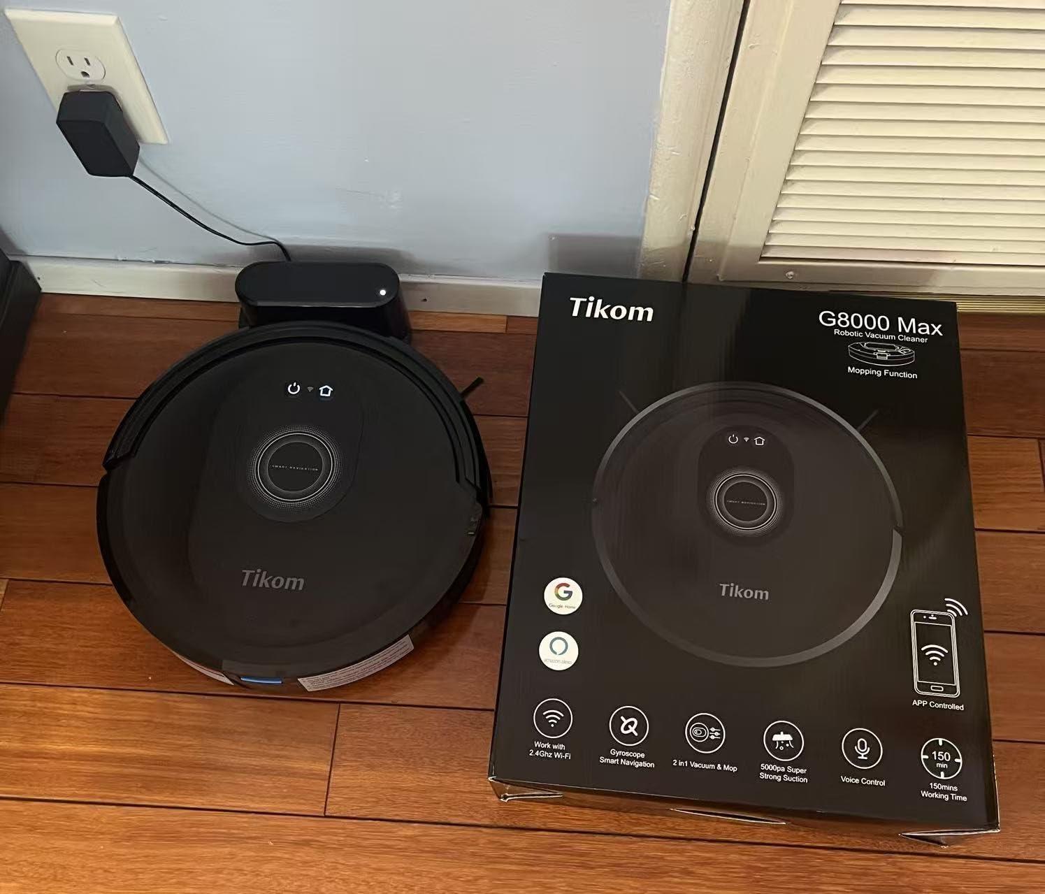 Tikom Robot Vacuum and Mop Combo, 5000Pa Robotic Vacuum Cleaner, 150 Min Max, App & Remote Control, Ideal for Hard Floor, Carpet, Pet Hair, Self-Charge(G8000 Max) customer photo 1