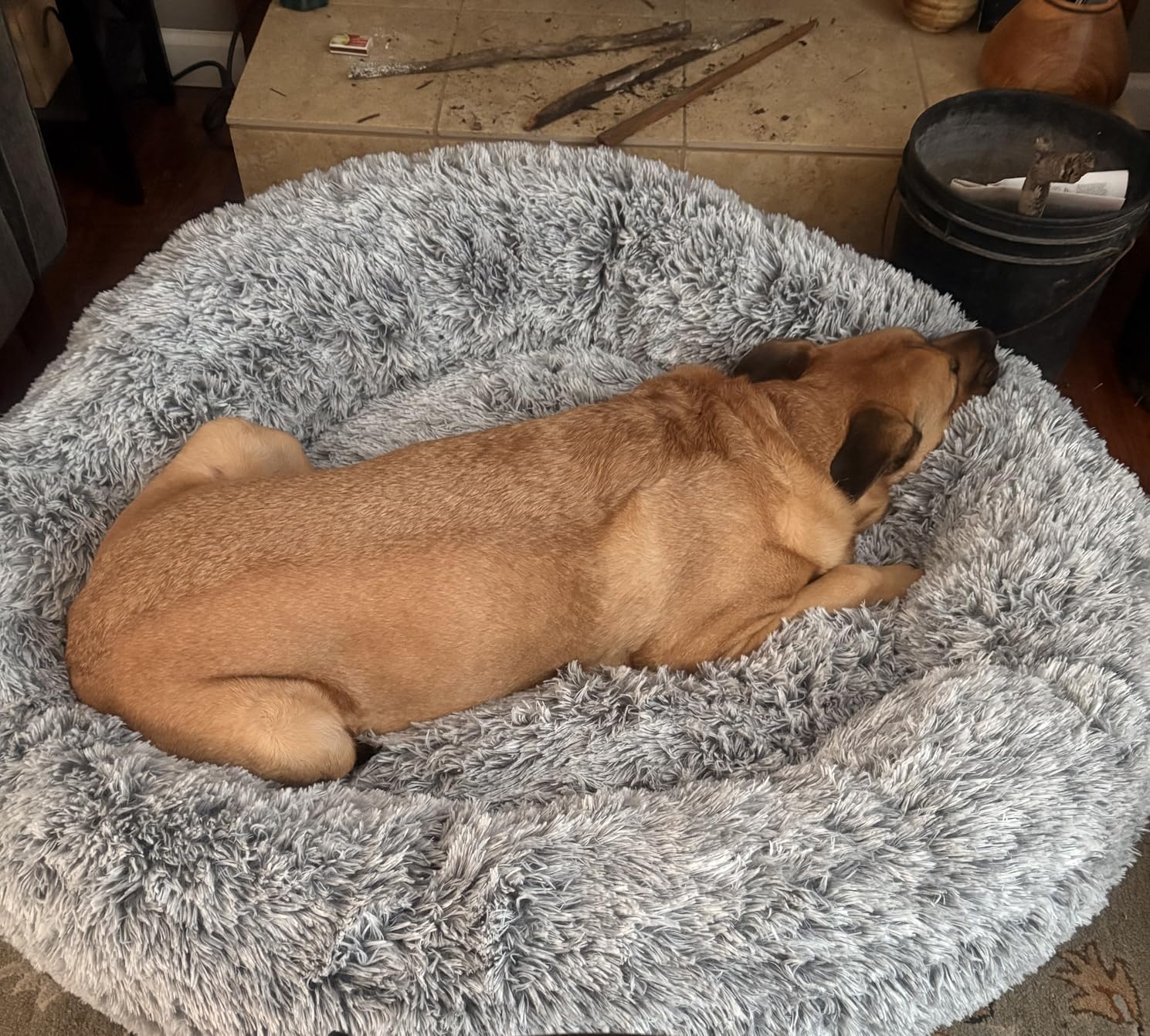 45 in Faux Fur Fluffy Donut Dog Bed for Extra Large Dogs,Dark Grey customer photo 2