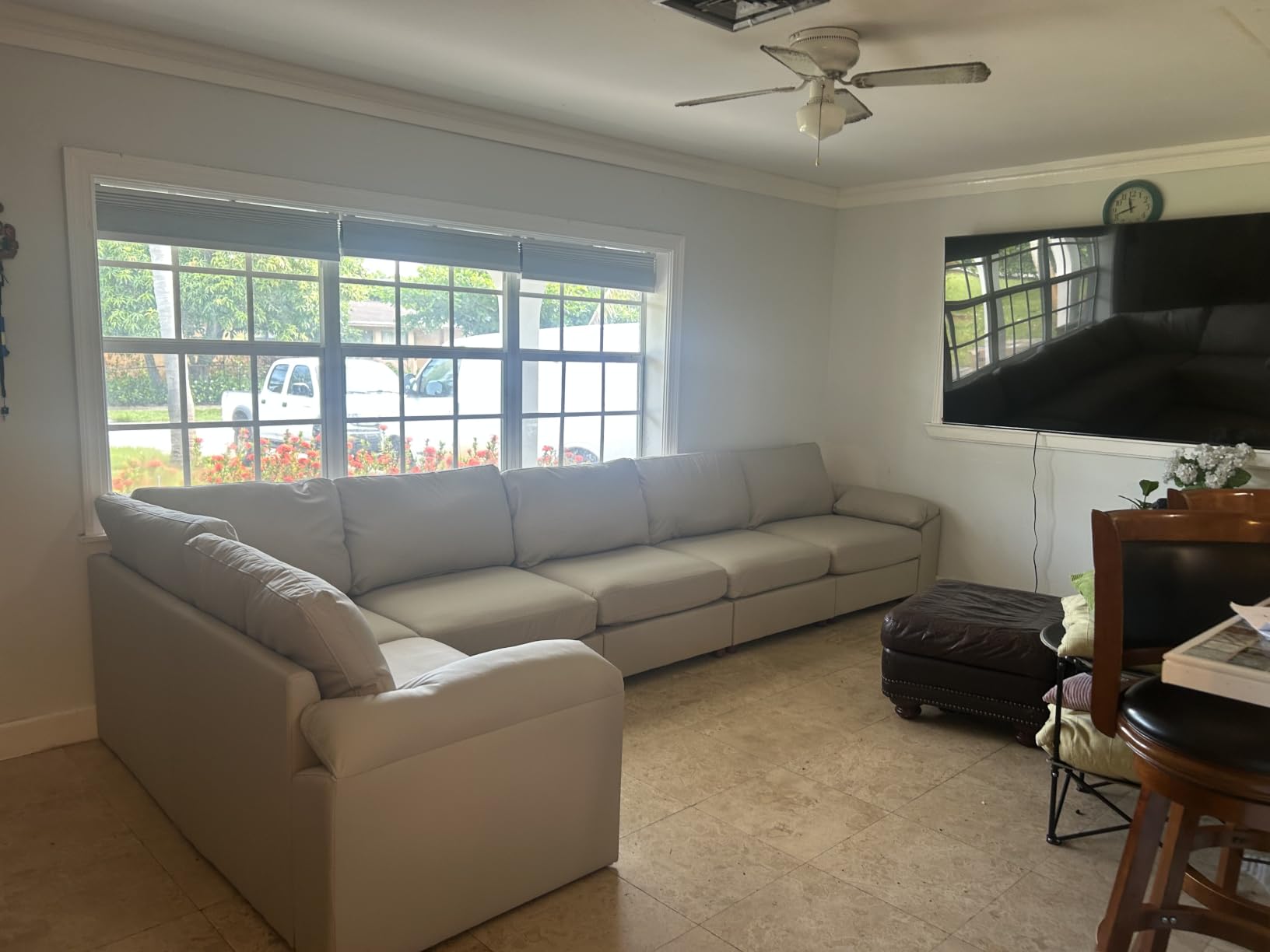 EASE MOOSE Leather Sectional Couch, L Shaped Deep Seat Modern Sofa, Beige customer photo 1