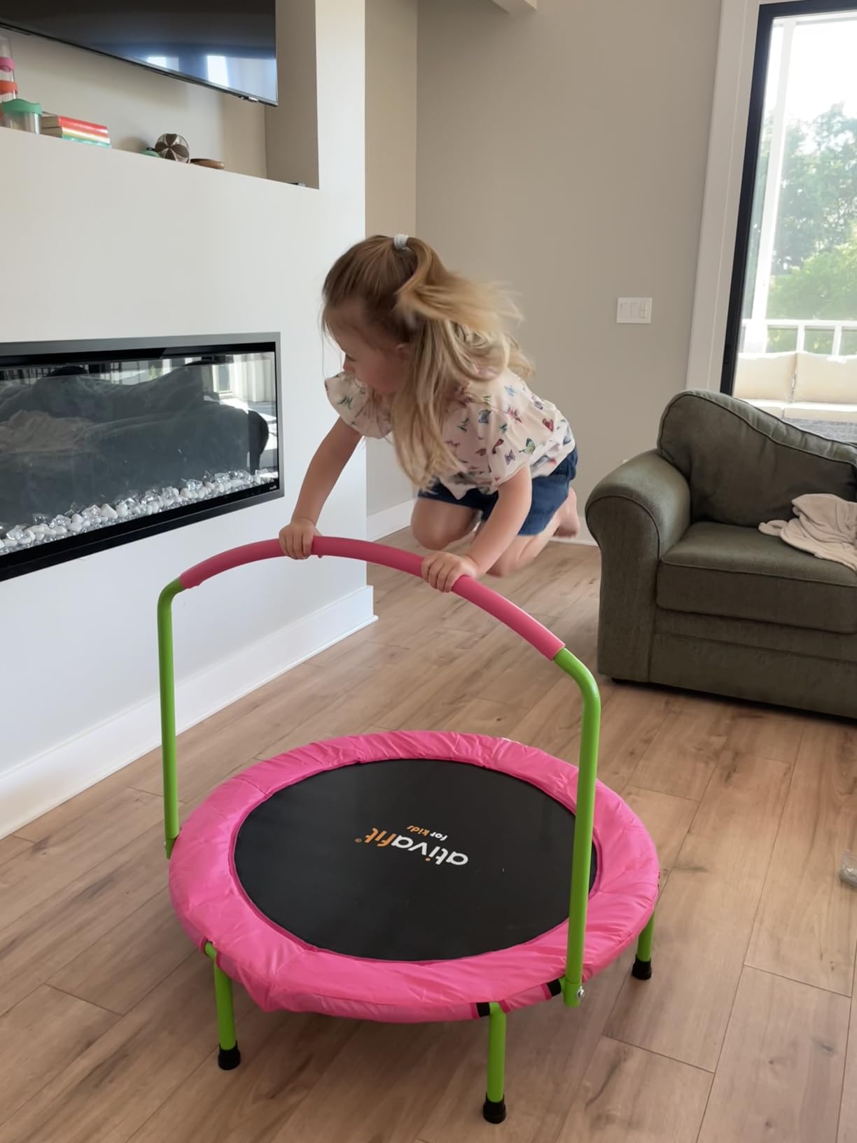 Ativafit 36inch Elastic Band Big Handle Toddler Trampoline for Kids Ages 2-6 Indoor Outdoor Mini Trampoline with Safety Padded Cover Fun for Kids customer photo 1