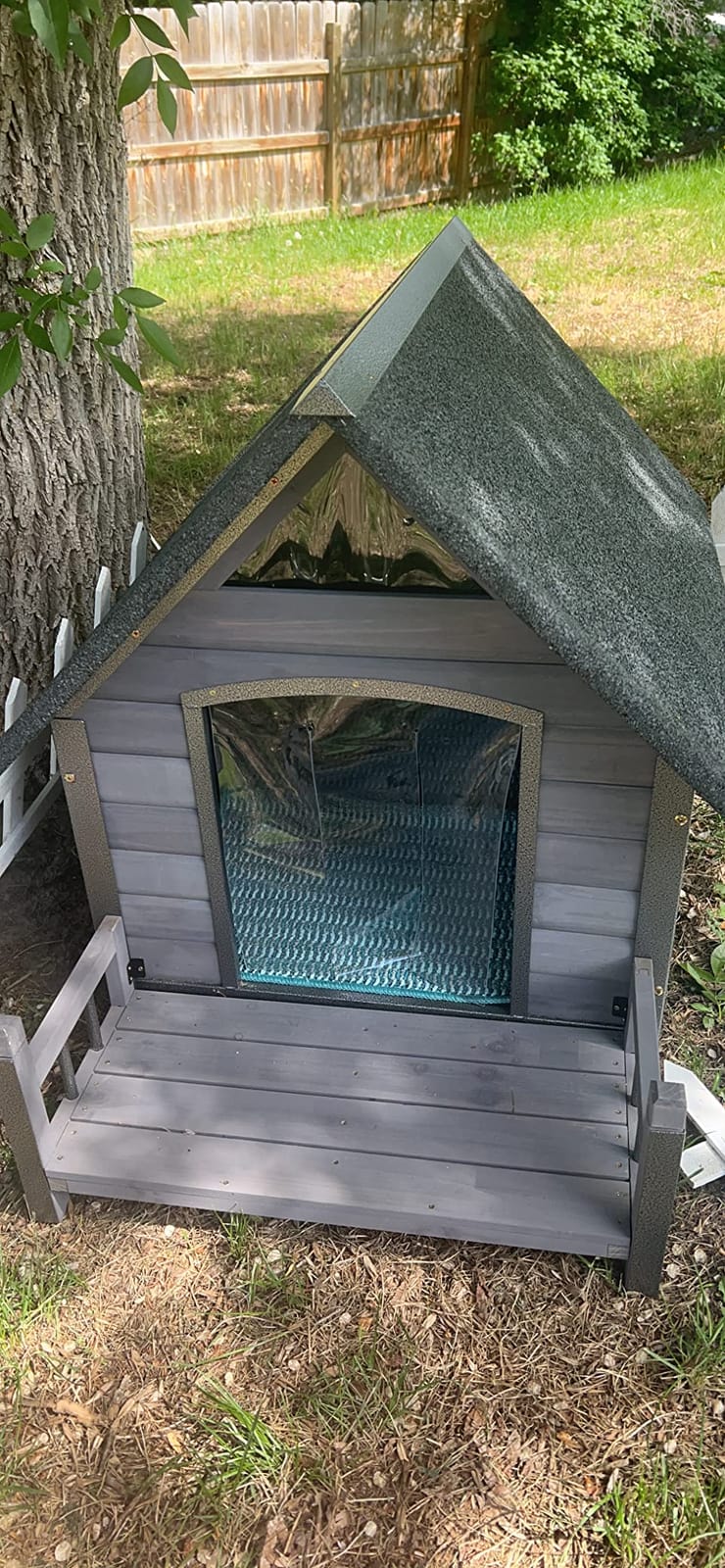 Aivituvin Heated Outdoor Dog House with Adjustable Heating Pad, Removable Insulated Liner, Metal Frame and Waterproof Roof, Warm Shelter for Cold Weather (50.9
