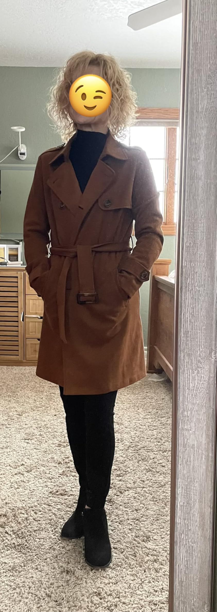 Allegra K Women's Faux Suede Trench Coat Double Breasted Jacket with Belt customer photo 1