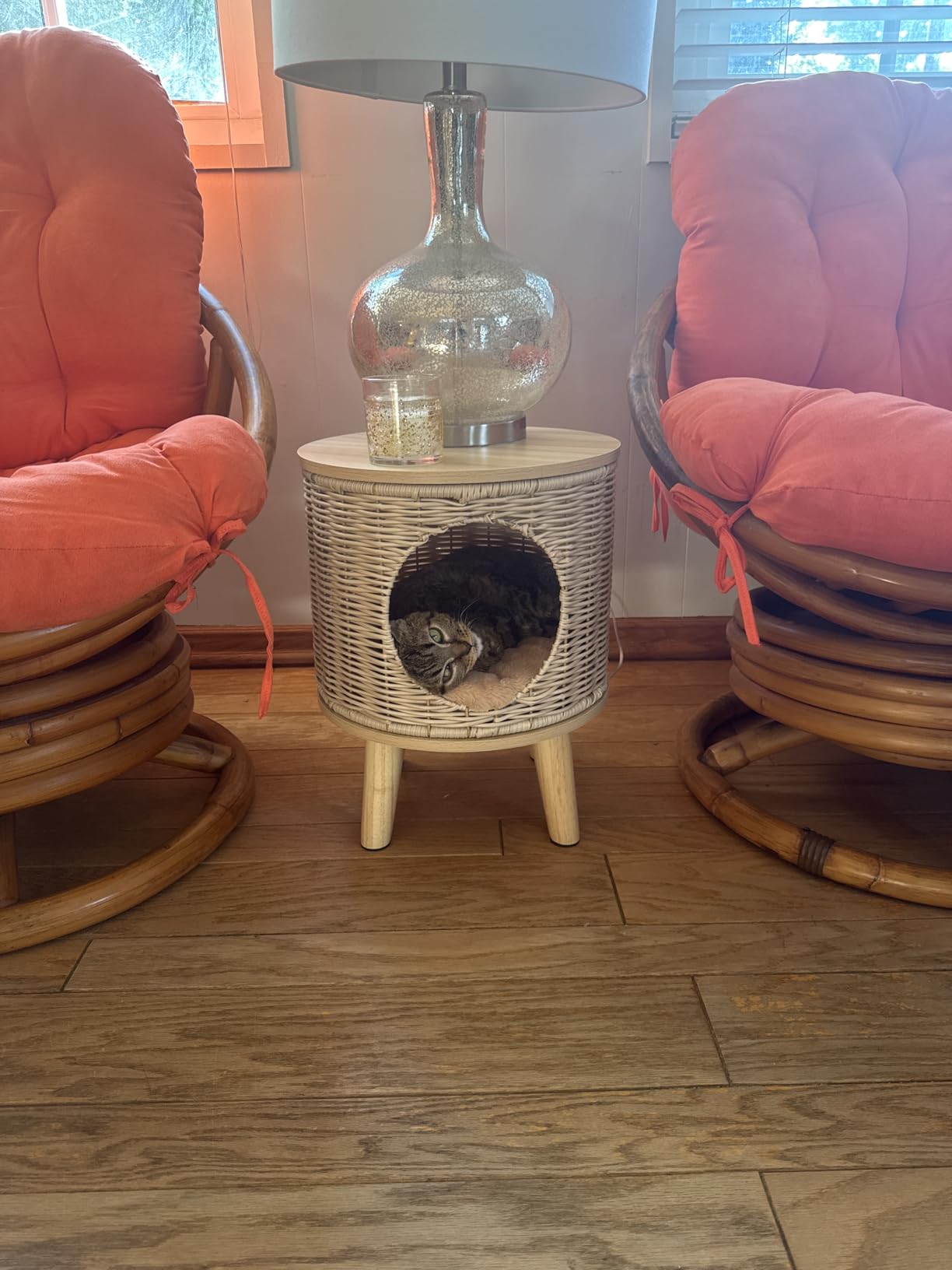Rattan Cat House End Table, 2-in-1 Cat Bed Side Table, Stylish Pet Furniture for Indoor Cats in Living Room and Bedroom Natural customer photo 1