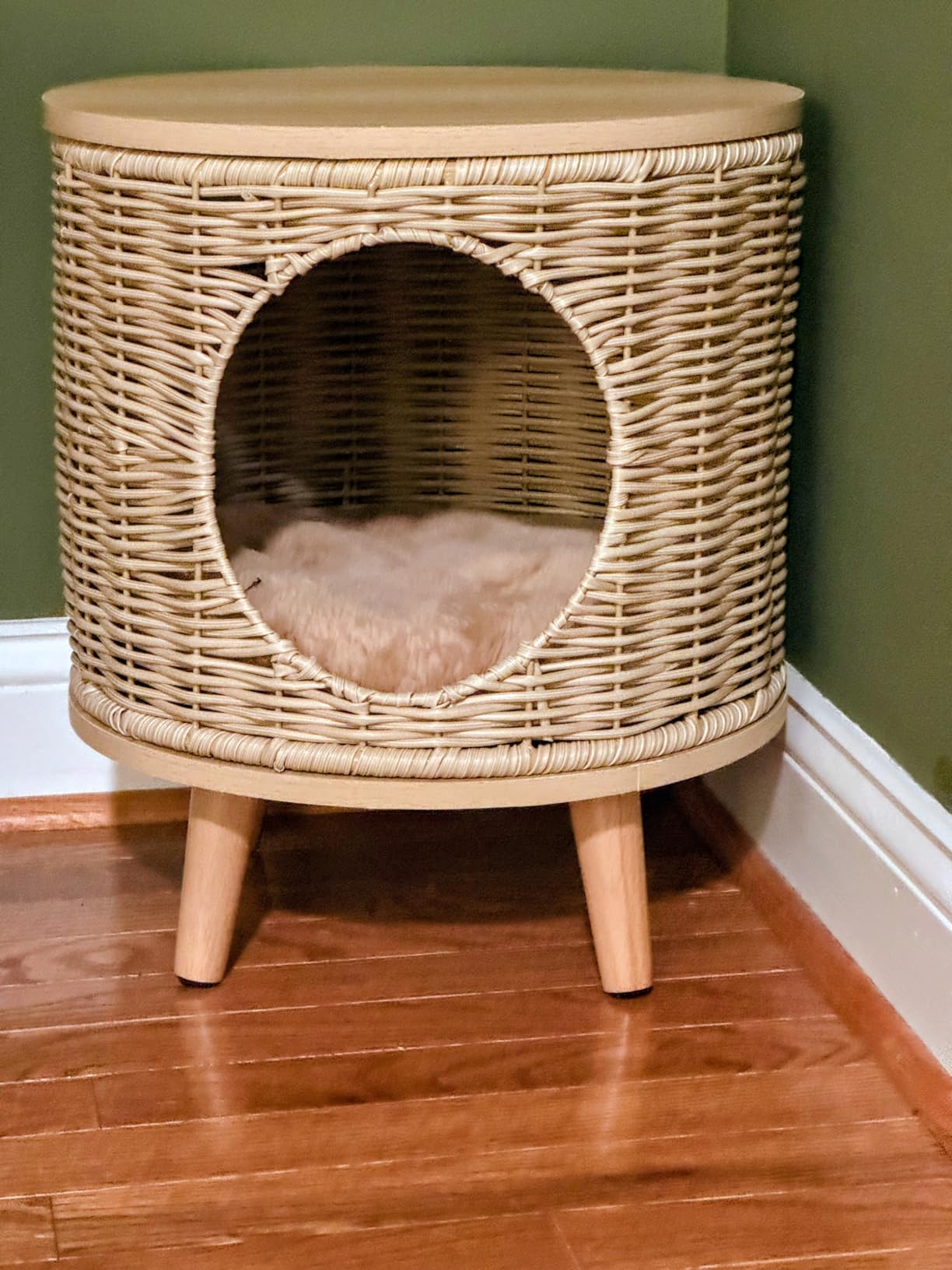 Rattan Cat House End Table, 2-in-1 Cat Bed Side Table, Stylish Pet Furniture for Indoor Cats in Living Room and Bedroom Natural customer photo 2