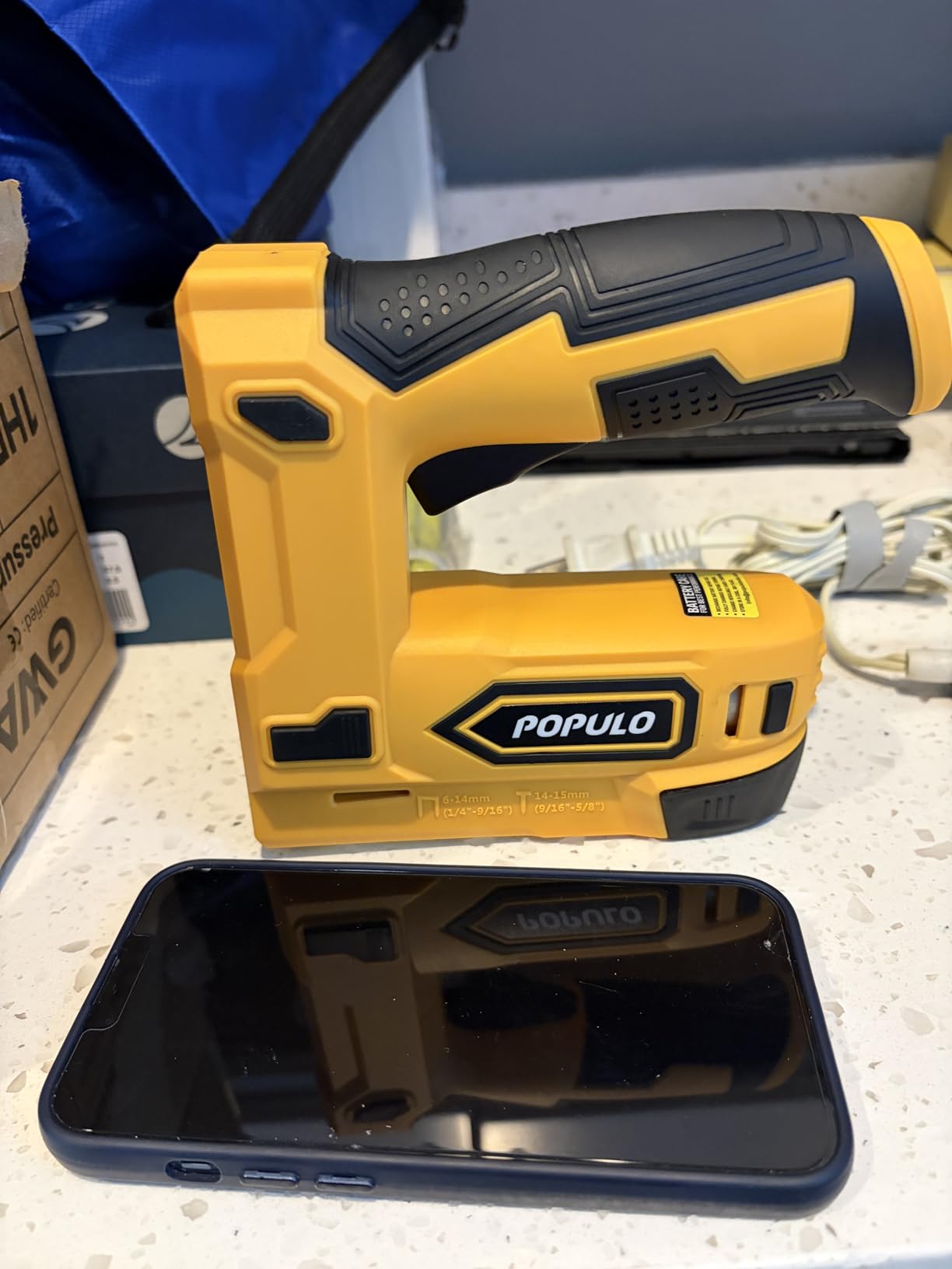 POPULO Yellow 4V Cordless Staple Gun, 2-in-1 for Upholstery, Manual Upgrade customer photo 2
