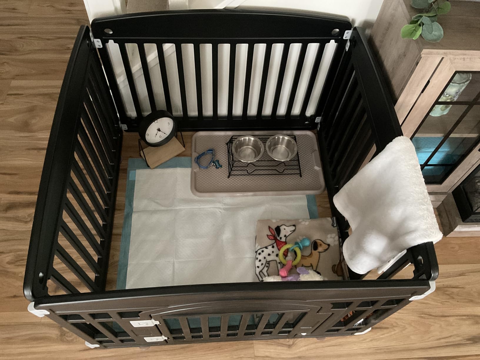 Sweetcrispy Dog Playpen, Plastic Puppy Pet Fence, 24 Inch 4 Panels | Expandable Durable Plastic Build, Indoor Outdoor Portable, Secure Locking Door, Small Medium Size Dog, Black customer photo 1