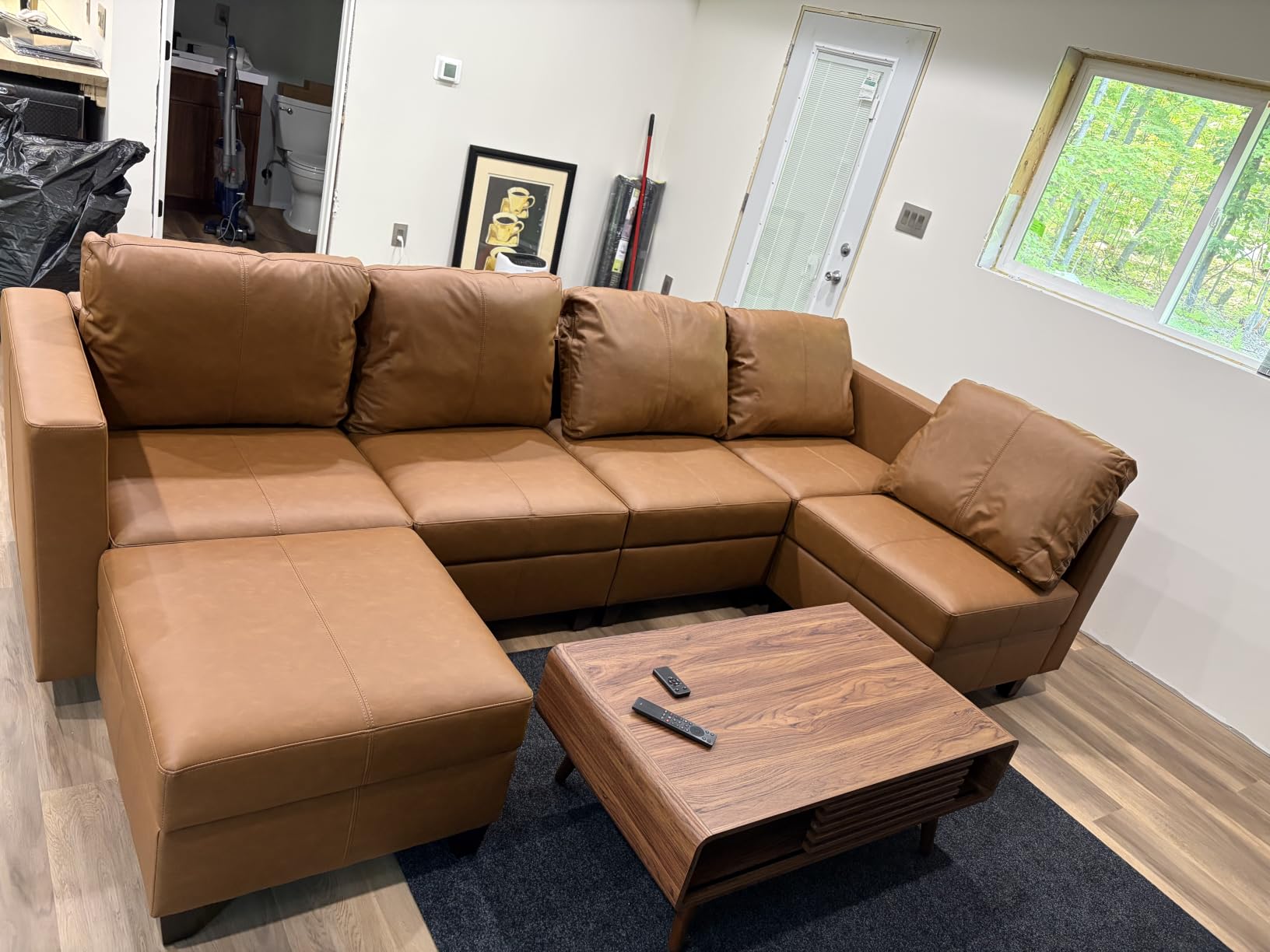 EASE MOOSE Faux Leather Sectional, U Shaped Modular Sectional Sofa,Grey | Faux Leather Modular Sectional sofa with Storage, Material Scratch Resistant ,Convertible sofa bed,Freely combinable customer photo 1