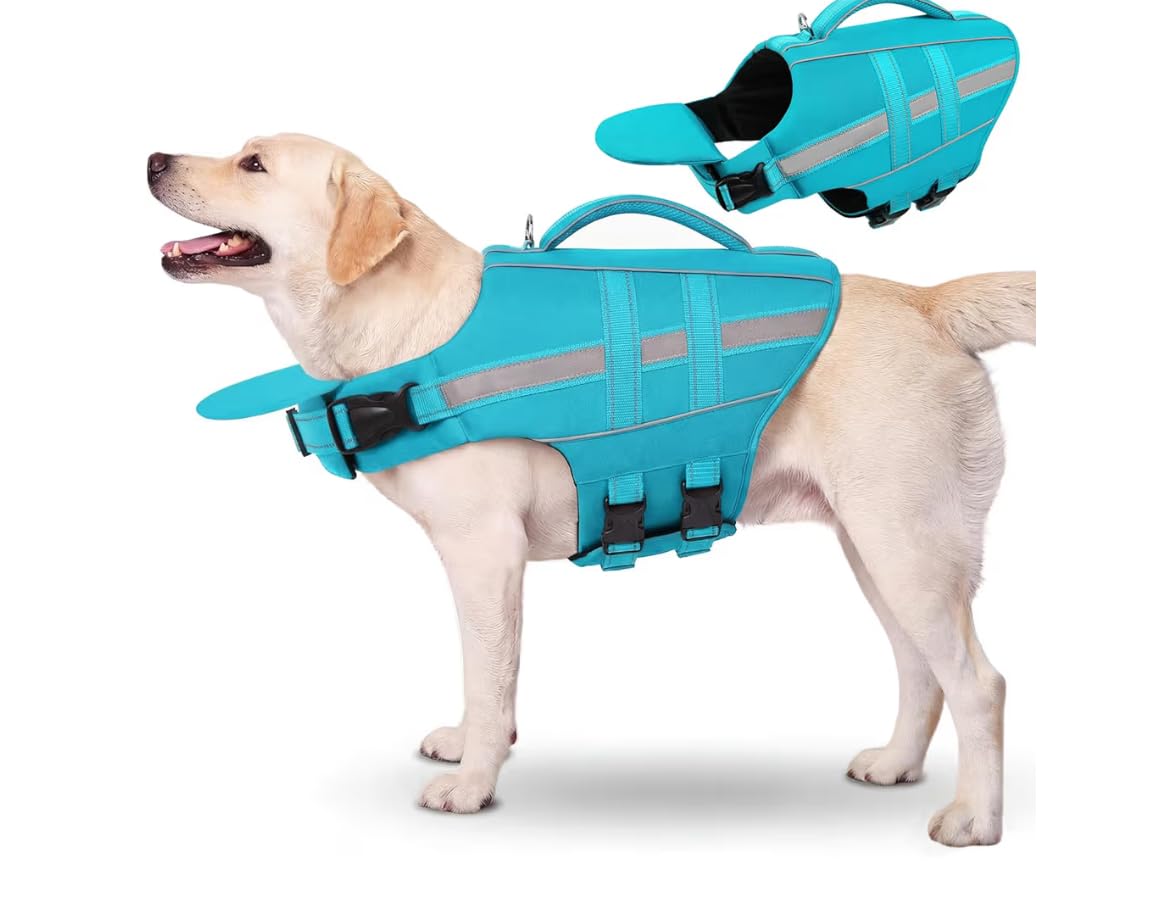 Dog Life Jacket Dog Life Vest for Swimming Boating with Front Chin Float customer photo 2
