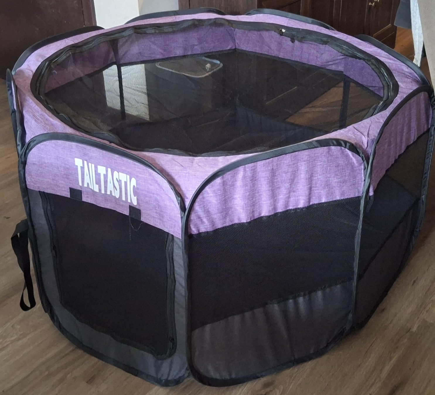 Portable Pet Playpen for Small Dogs & Cats, Foldable Puppy Safety Pen with Removable Zipper Top, Breathable Mesh Dog Delivery Room, Indoor Isolation Cage for Kittens/Rabbits (Dark Grey, Small) customer photo 2