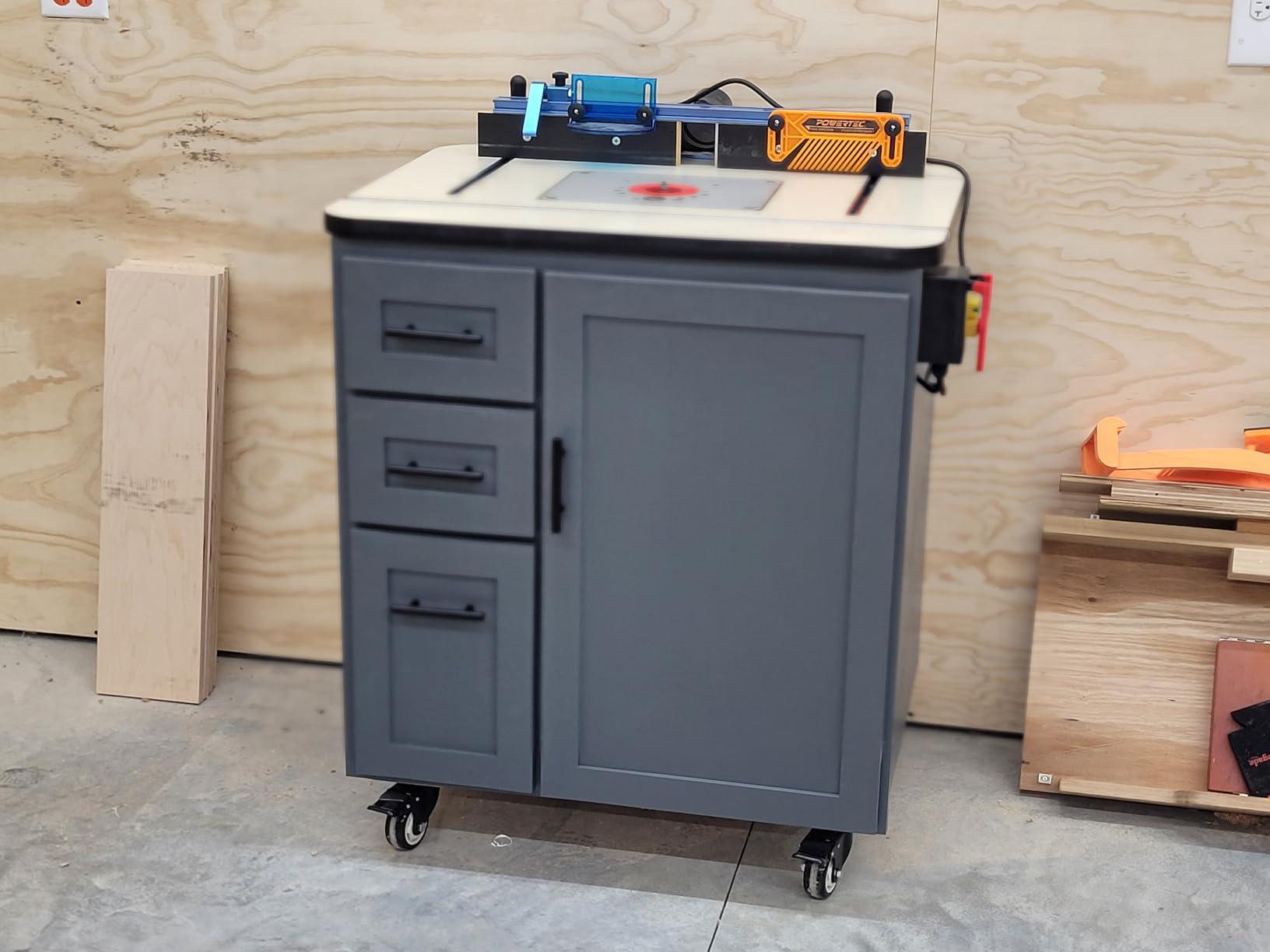 POWERTEC Benchtop Router Table with Steel Stand and Adjustable Fence – 24