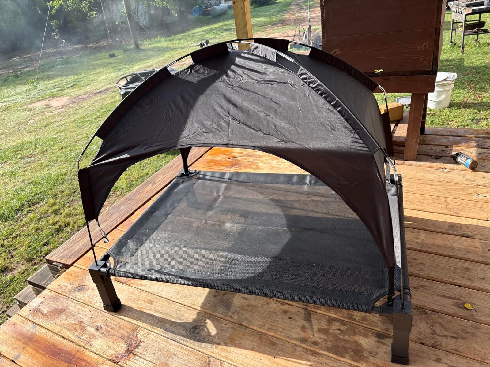 Elevated Dog Bed with Canopy Raised Pet Cot for Large Dogs, Outdoor Dog Cot with Removable Sun Shade Tent, Breathable Mesh Portable Dogs Cot for Camping, Beach, Backyard, Outdoor Use customer photo 2