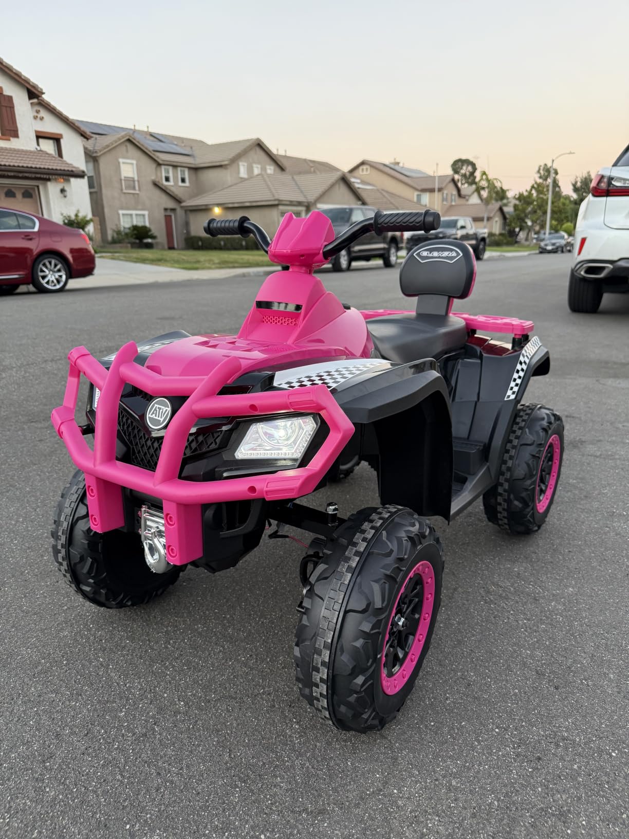 ELEMARA 24V 2 Seater Ride on ATV for Big Kids,4WD Off-Road 4 Wheeler Ride on Car,400W Motor with 5mph Max Speed,w/Bluetooth,LED Lights,Boys & Girls Ride on,Electric Car to Kids, Kids Quad Bike,Pink customer photo 2