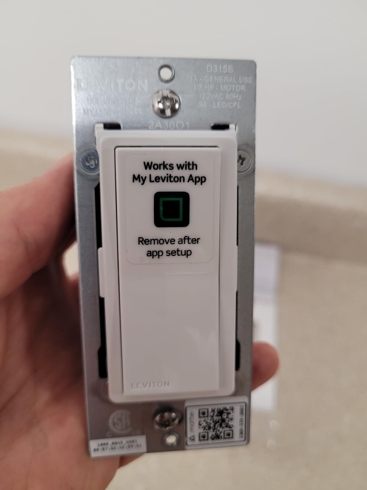 Leviton Decora Smart Switch, Wi-Fi, D315S-1RW, White customer photo 2