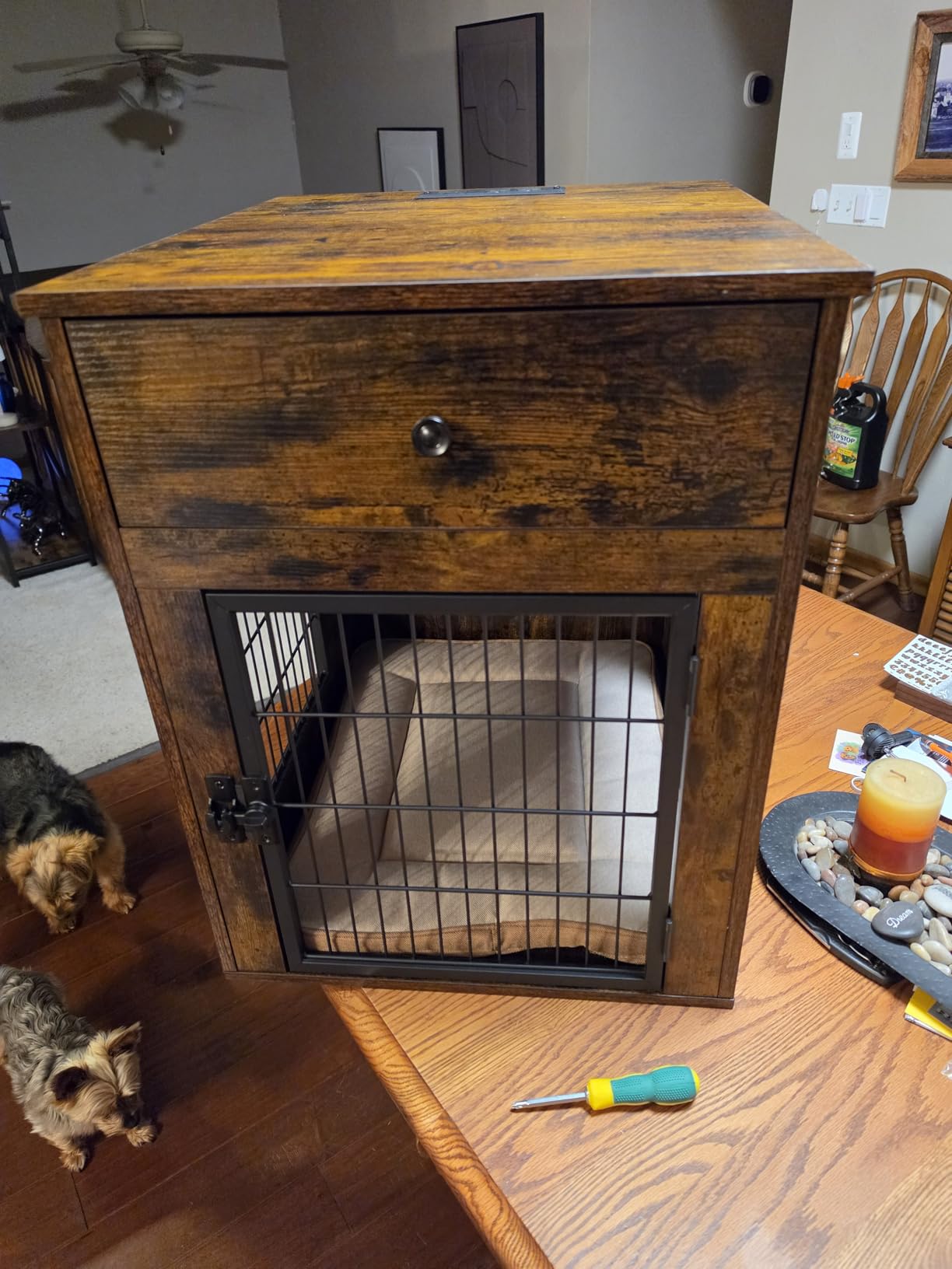 Dog Crate Furniture with Cushion and Charging Station for Indoor customer photo 1