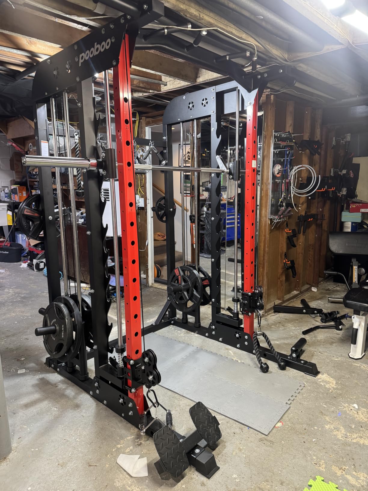 pooboo Power Cage Smith Machine with 2000LB Squat Rack Cable System customer photo 2